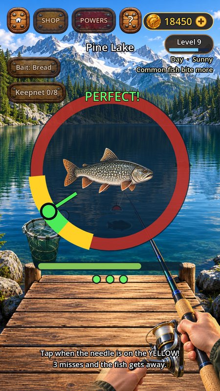 Reeling in a lake trout at Pine Lake